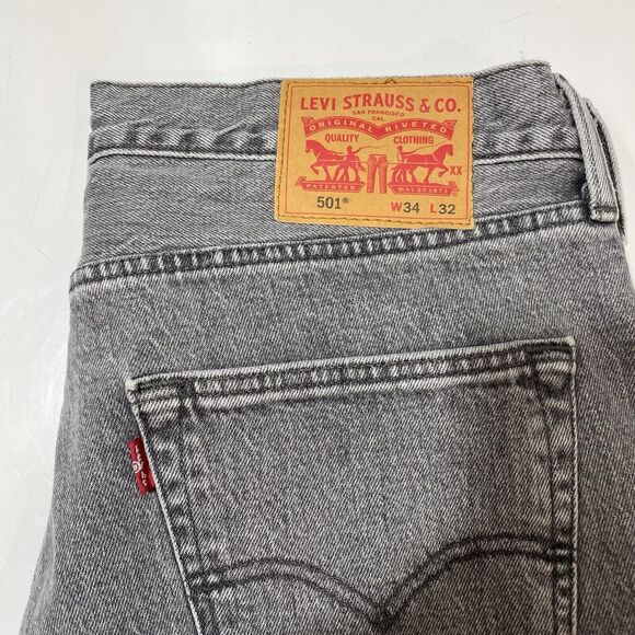 Levis 501 Jeans Men’s Straight Leg Button Fly 34x32 Charcoal Wash Vintage - Picture 3 of 10